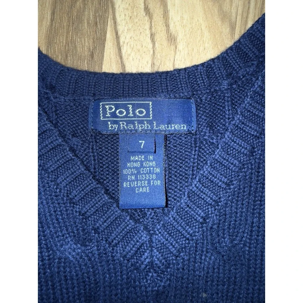 Polo Ralph Lauren Boys Sz 7 Cable Knit Sweater Vest Navy Red Stripped‎ Shirt Lot
